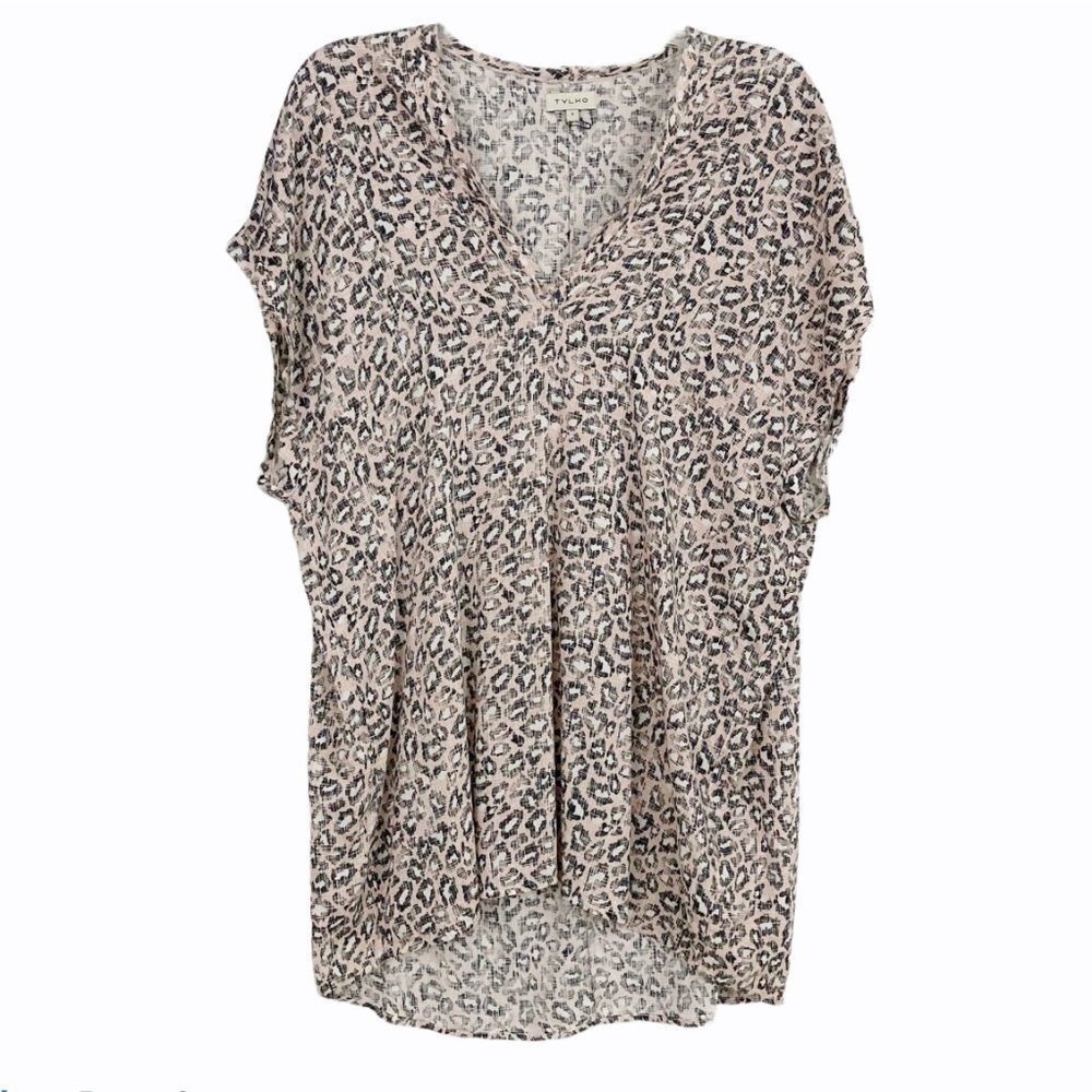 Tylho Leopard Print V-neck Tunic Top Hi-lo Hem Size S